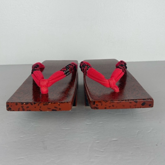 Vintage Japanese Kimono Geta Wooden Sandals Pink Artsy Rare 9" X 3" X 1.5 Tall - Picture 3 of 11